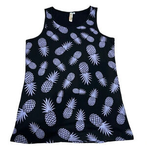 Shoreline Black & Purple Pineapple Tank Size Small Tropical Fun Print